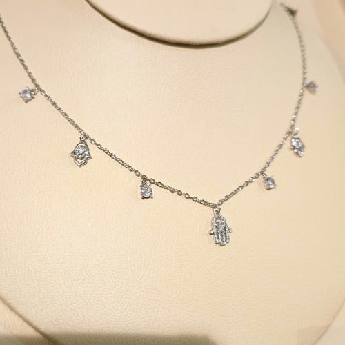 سلسال كف اليد فضي مزين باحجار