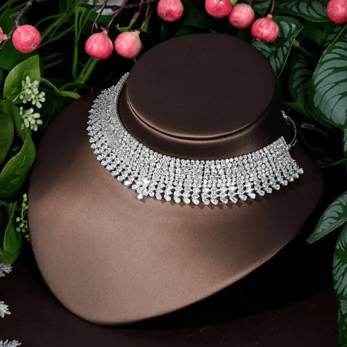 طقم مجوهرات زركون فخم 4 قطع - مطلي بالبلاتين