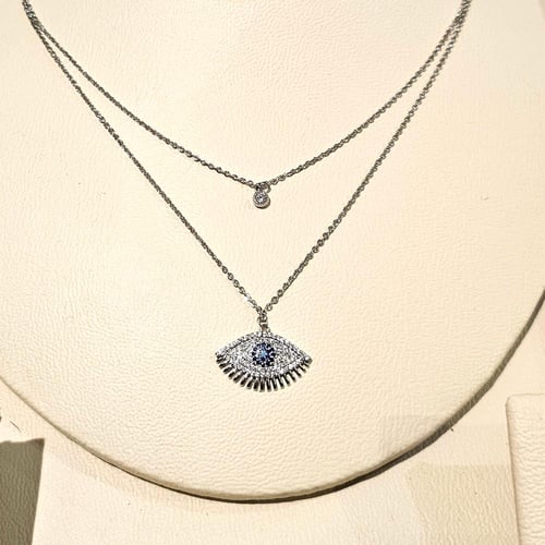 سلسال عين زرقاء فضي مرصع بأحجار