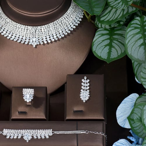 طقم مجوهرات زركون فخم 4 قطع - مطلي بالبلاتين