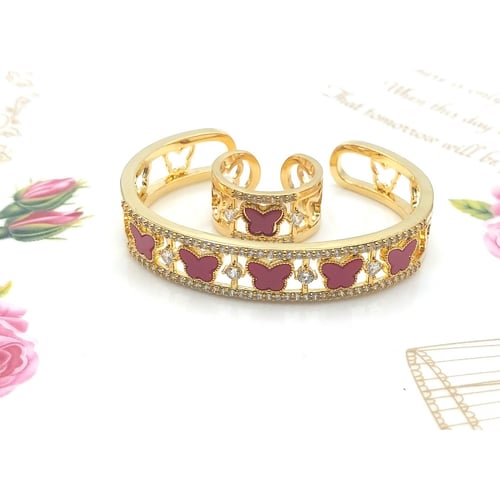 طقم خاتم واسوارة بتصميم فراشات لون احمر