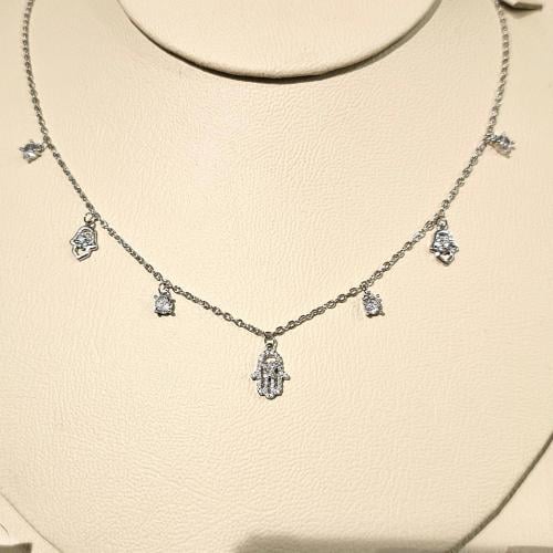 سلسال كف اليد فضي مزين باحجار