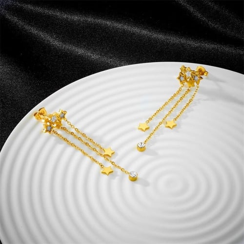 حلق نسائي مطلي بالذهب عالية الجودة مرصعة بحجر الزر...