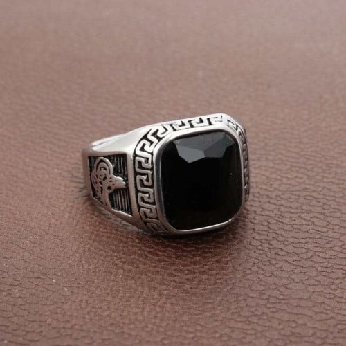 خاتم رجالي مميز مطلي بالفضة بنقوش عربية ونقشة فيزا...