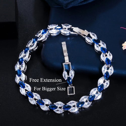 طقم زركون ازرق 4 قطع مطلي بالذهب الابيض