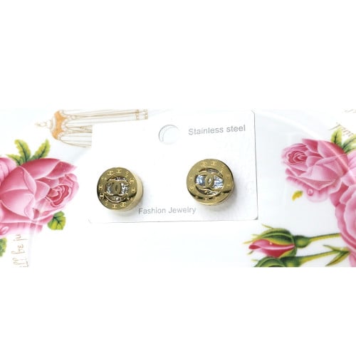 حلق شانيل ناعم دائري مبطن بكريستال مطلي ذهب