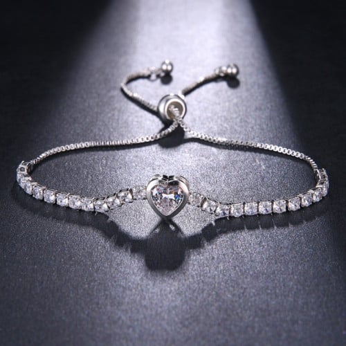 سوار مرصع بأحجار الراين على شكل قلب قابل للتعديل -...