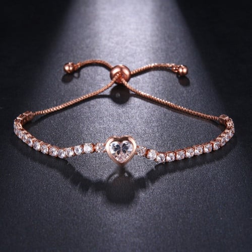 سوار مرصع بأحجار الراين على شكل قلب قابل للتعديل -...