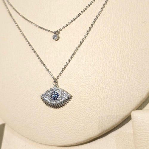 سلسال عين زرقاء فضي مرصع بأحجار