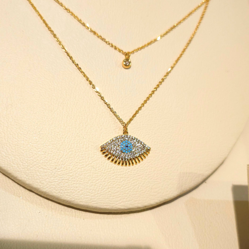 سلسال عين سماوي ذهبي طبقتين مرصع بأحجار