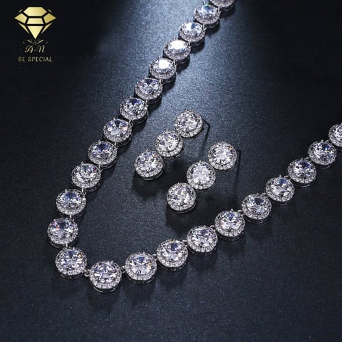 طقم مجوهرات زيركون عالي الجودة مطلي ذهب ابيض شكل د...