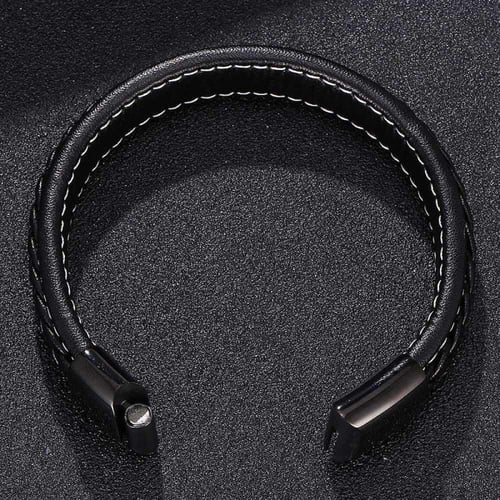 اسوارة رجالية جلد وتيتانيوم اسود