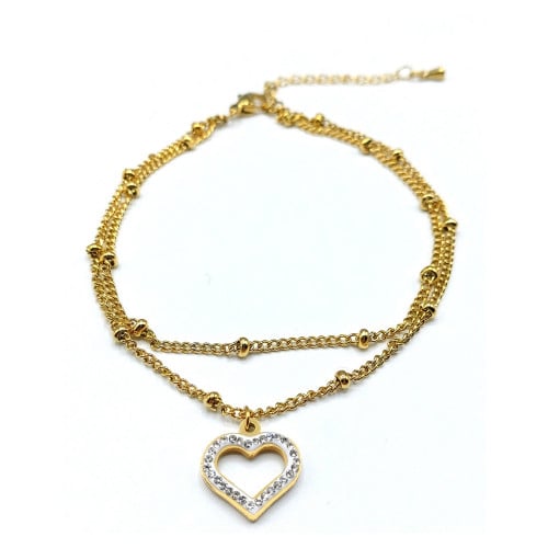 خلخال رجل مزين بتعليقة شكل قلب بأحجار كريستال مطلي...