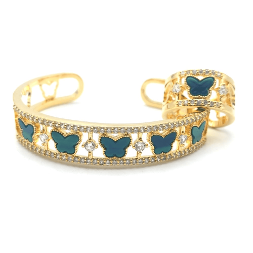 طقم خاتم واسوارة بتصميم فراشات لون اخضر