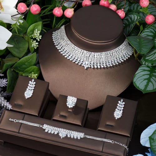 طقم مجوهرات زركون فخم 4 قطع - مطلي بالبلاتين