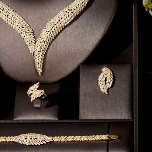 طقم زركون ذهبي مميز 4 قطع