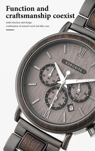 ساعة خشبية انيقة من بوبو بيرد لون اسود رمادي مع عل...