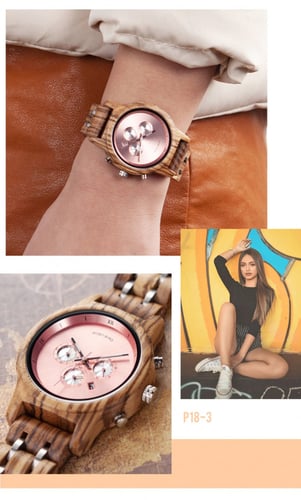 بوبو بيرد ساعة خشبية نسائية لون بني خشبي بخلفية ور...