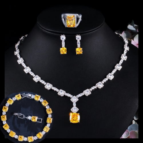 طقم مجوهرات زركون 4 قطع فخم جدا وانيق مزين بالزركو...