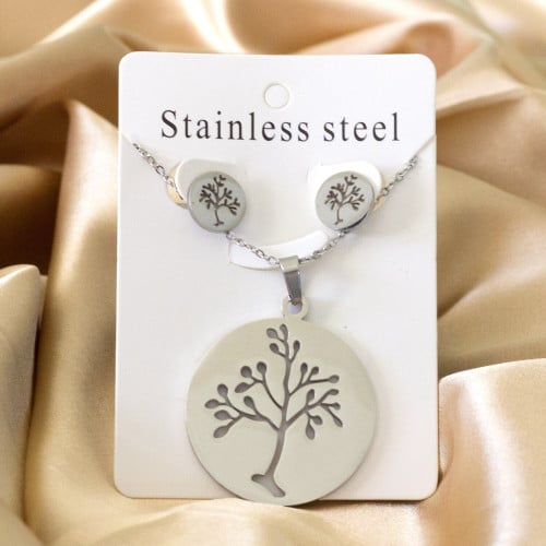 طقم اكسسوارات شكل شجرة - لون فضي