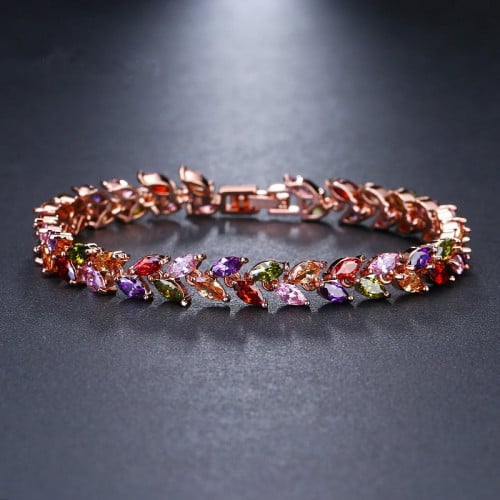 سوار مزين باحجار الزيركون الملونة مطلي بالذهب الور...