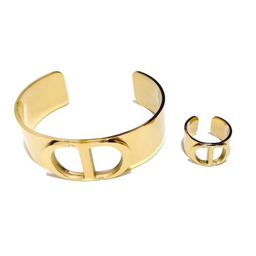 طقم سوار وخاتم مطلي ذهب قابل للضبط بتصميم مستوحى م...