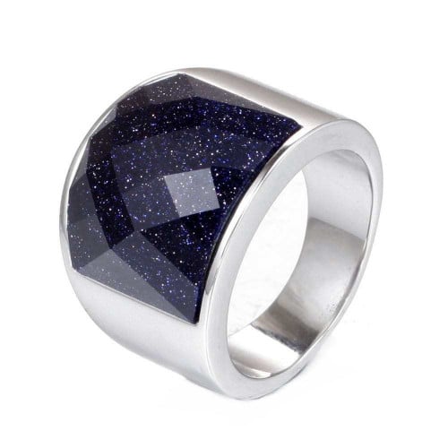خاتم رجالي ستانليس ستيل مطلي فضة بحجر سماء الليل ا...