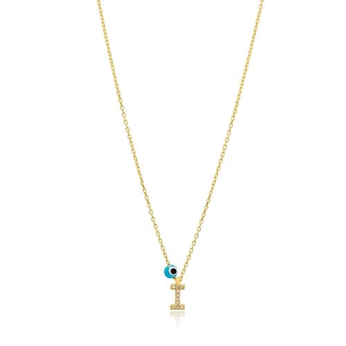 قلادة جذابة وبراقة بلمعة الذهب مزينة بحرف I والخرز...