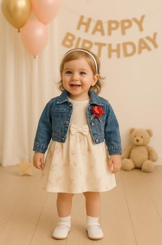 فستان بناتي صيفي بطبعات زهور مع جاكيت جينز أنيق –...