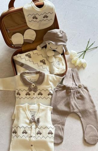 بوكس هدايا مواليد ولادي 10 قطع باللون الازرق تطريز...