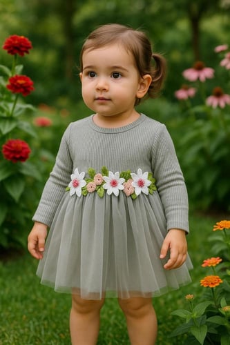 فستان بيبي شتوي تول مزين بزهور