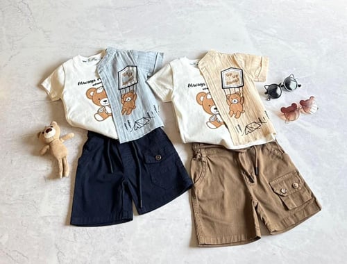 طقم اطفال ولادي صيفي بطبعة جبلية 3 قطع