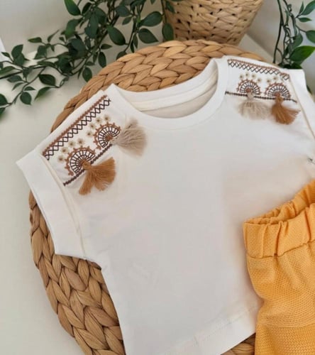 طقم بيبي بناتي صيفي خروج من قطعتين