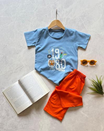 بيجامة برمودا ولادي من قطعتين برسومات حيوانات كرتو...