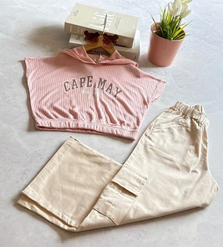 طقم بناتي كاجوال صيفي من قطعتين كنزة وبنطال كارجو...