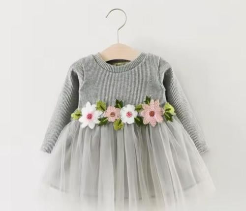 فستان بيبي شتوي تول مزين بزهور