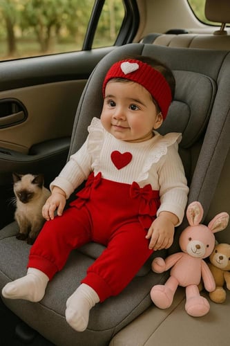 جمبسوت بيبي بناتي قطني باللون الابيض والاحمر بكشكش...