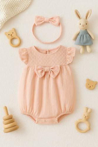 رومبير مواليد بناتي باللون الزهري مع توكه شعر انيق...