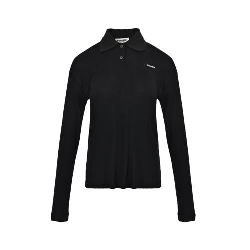 Miu Miu Long-Sleeve Ribbed Jersey Polo Shirt Black
