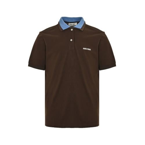 Miu Miu Striped Jersey Polo Shirt Blue / Grey