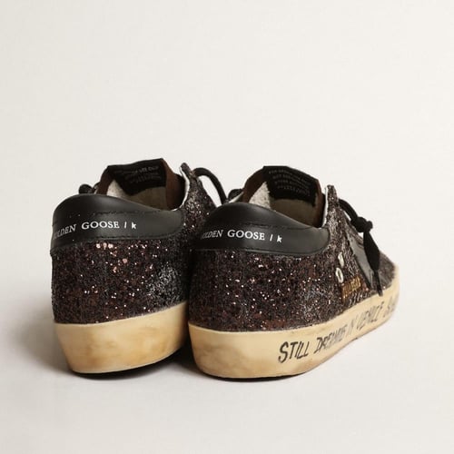 Super-Star in brown glitter with black leather sta...