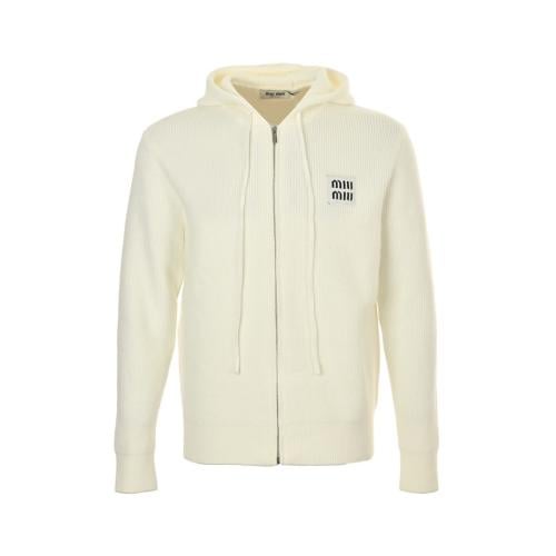 Miu Miu Solid Zip-Up Hoodie Jacket Off-White