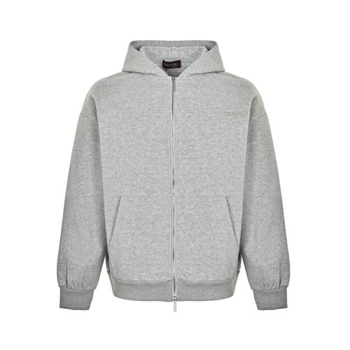 Gucci Cotton Jersey Hooded Zip Sweatshirt Grey
