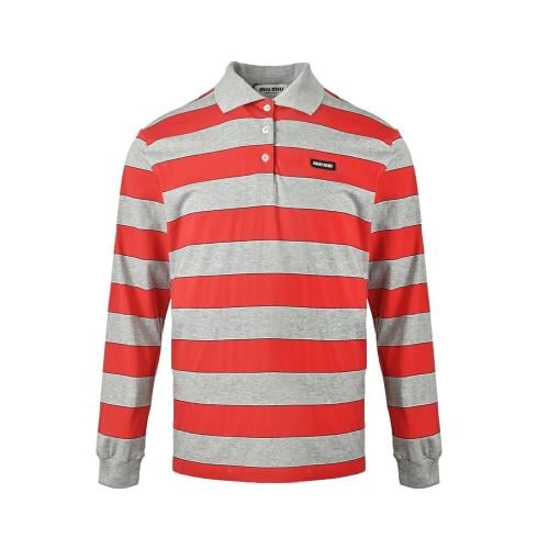Miu Miu Striped Jersey Polo Shirt Blue / Grey