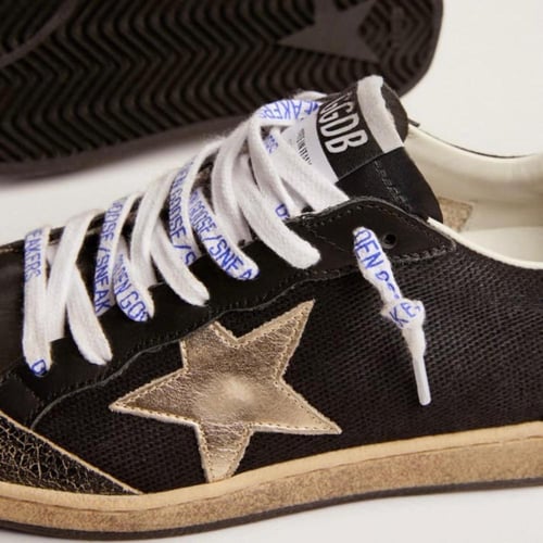Black canvas Ball Star sneakers with platinum-colo...