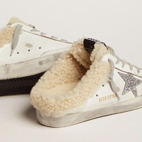 Women's Super-Star Sabot in white leather and shea...
