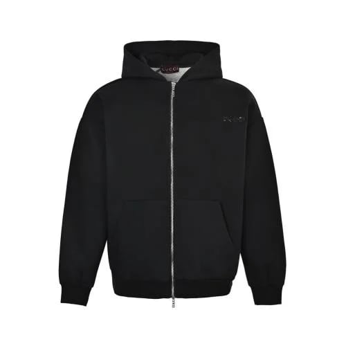 Gucci Cotton Jersey Hooded Zip Sweatshirt Black