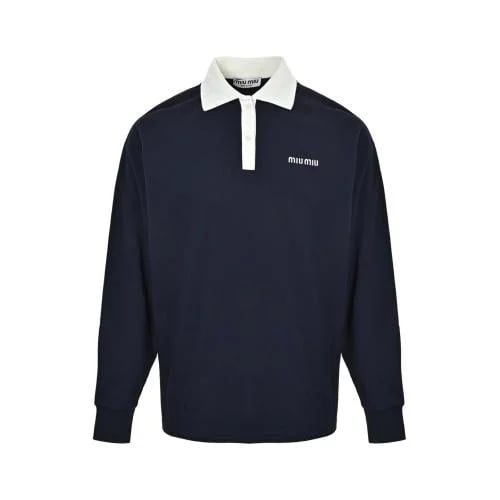 Miu Miu Cotton Piqué Polo Shirt Navy Blue