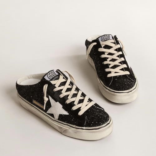 Super-Star Sabots in black glitter with white bio-...