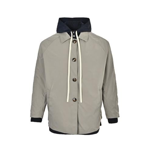 Miu Miu Panama Cotton and Technical Pongé Blouson Jacket Clay / Navy